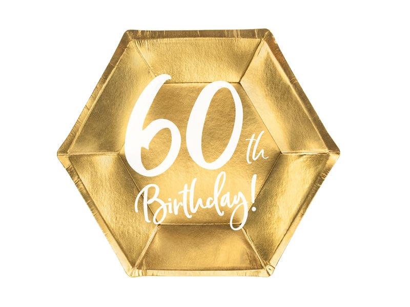 Teller 60th Birthday, gold, 20cm (1 VPE / 6 Stk.) - FeierGlanz